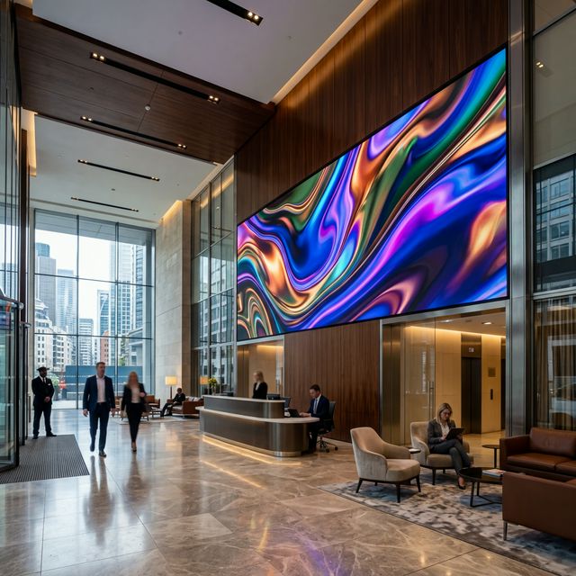 LED Poster Hikvision ad alta definizione in un ambiente aziendale moderno